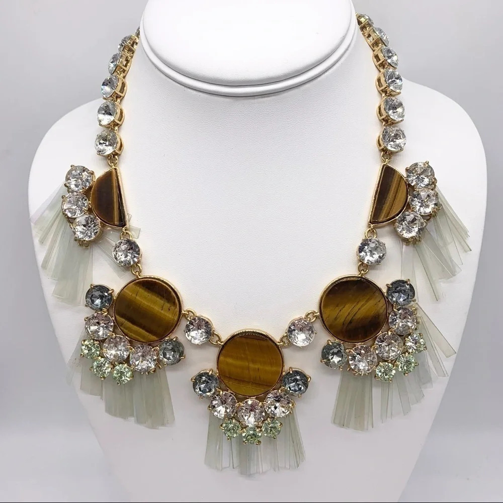 J. Crew Jeweled Tigers Eye Fringe Necklace